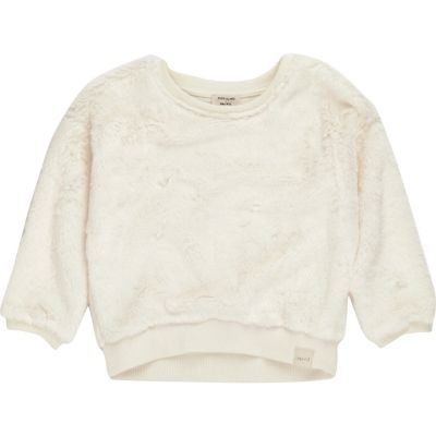 Mini girls cream furry sweatshirt